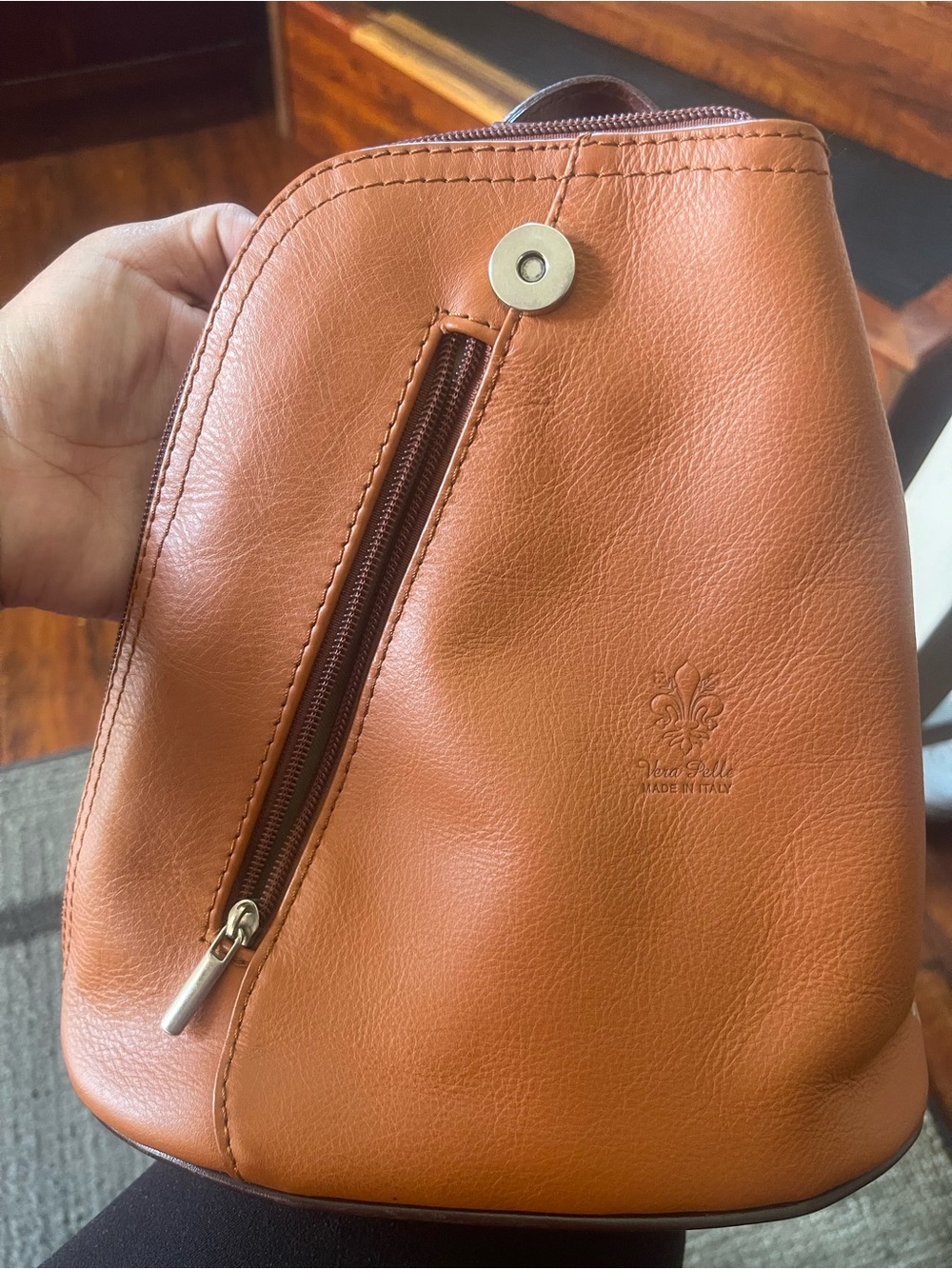Vera Pelle Tan Leather Backpack Crossbody